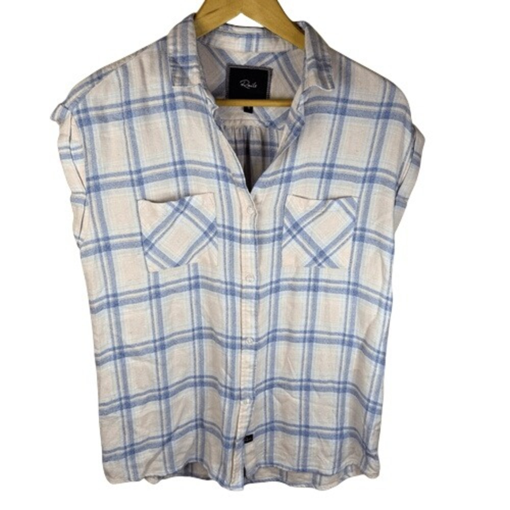 Rails Britt -‎ Pink/Blue Melange Check Shirt Cap Sleeve Size Small Super Soft